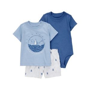 Carter's 嬰童快樂的出帆 3件組套裝(包屁衣/上衣/短褲)