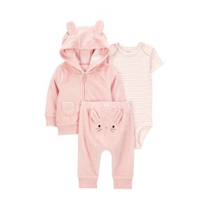 Carter's 嬰童粉嫩跳跳兔3件組(包屁/連帽外套/褲)