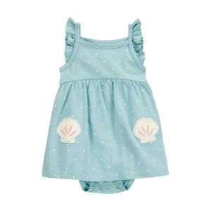 Carter's 嬰童湖水綠點點短袖包屁衣洋裝