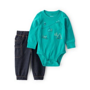 Carter's 嬰童山間覽車行2件組套裝(包屁衣/長褲)