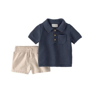 Carter's 嬰童簡單俐落藍2件組套裝(Polo衫/短褲)